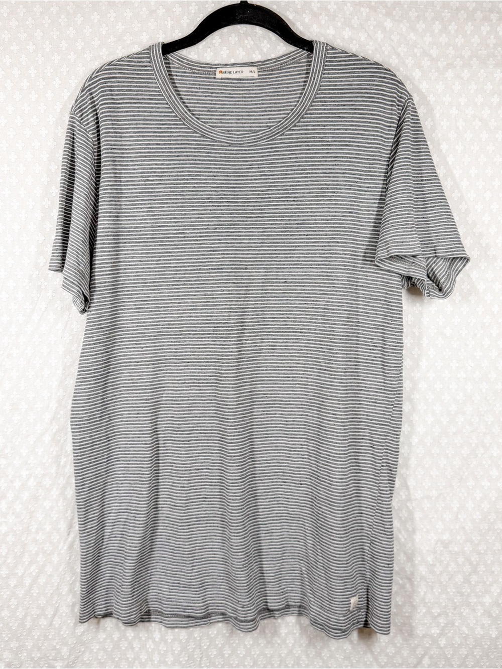 Marine Layer Grey White Striped Cotton Blend Short Sleeve Tee